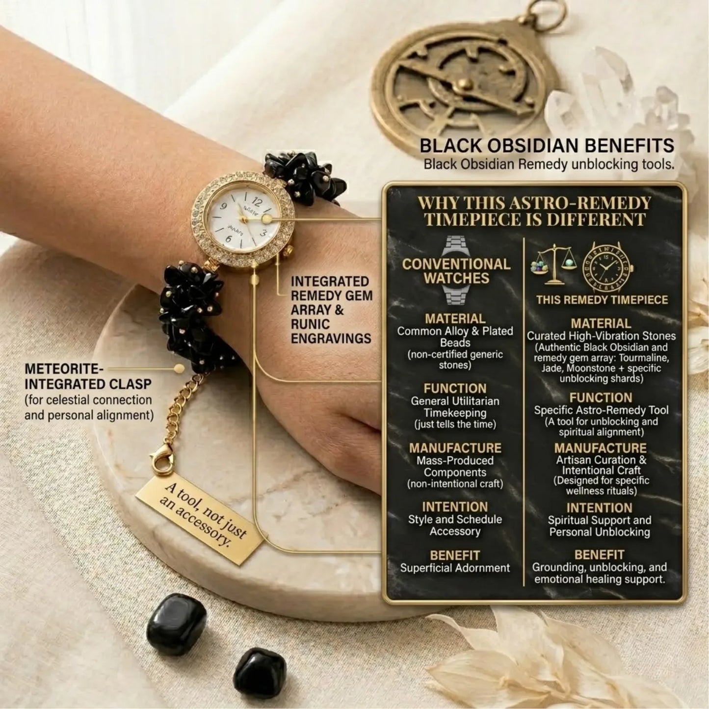 Black Tourmaline Chips Watch Bracelet