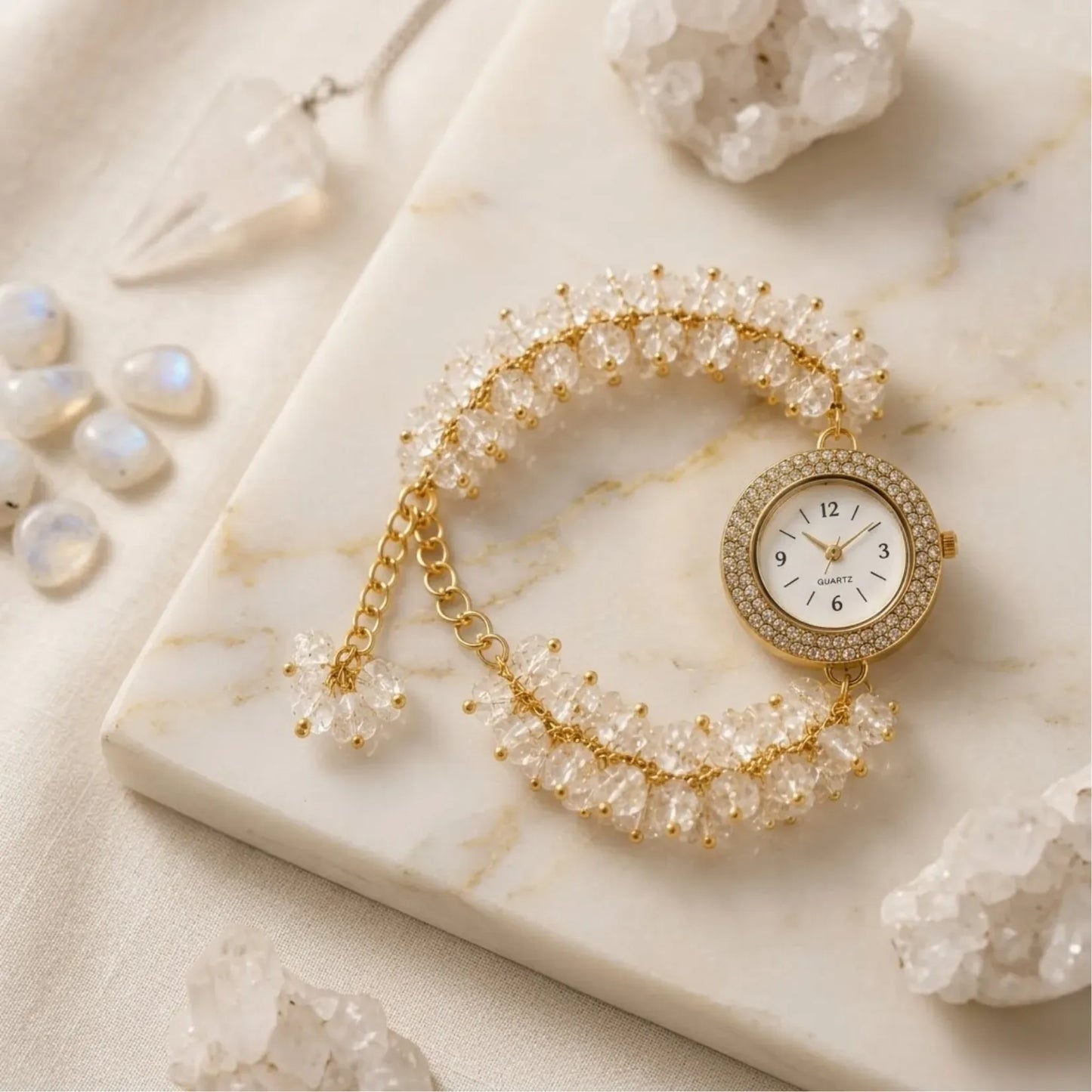 Clear Quartz Chips Watch Bracelet