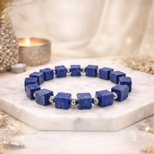 Square beaded Lapis Lazuli Bracelet
