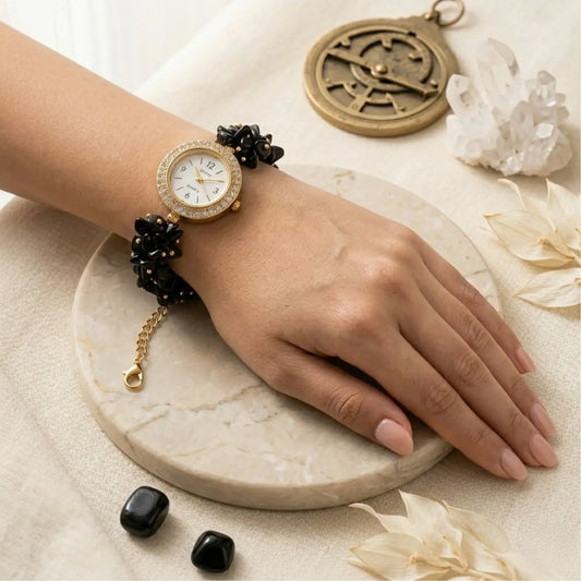 Black Tourmaline Chips Watch Bracelet