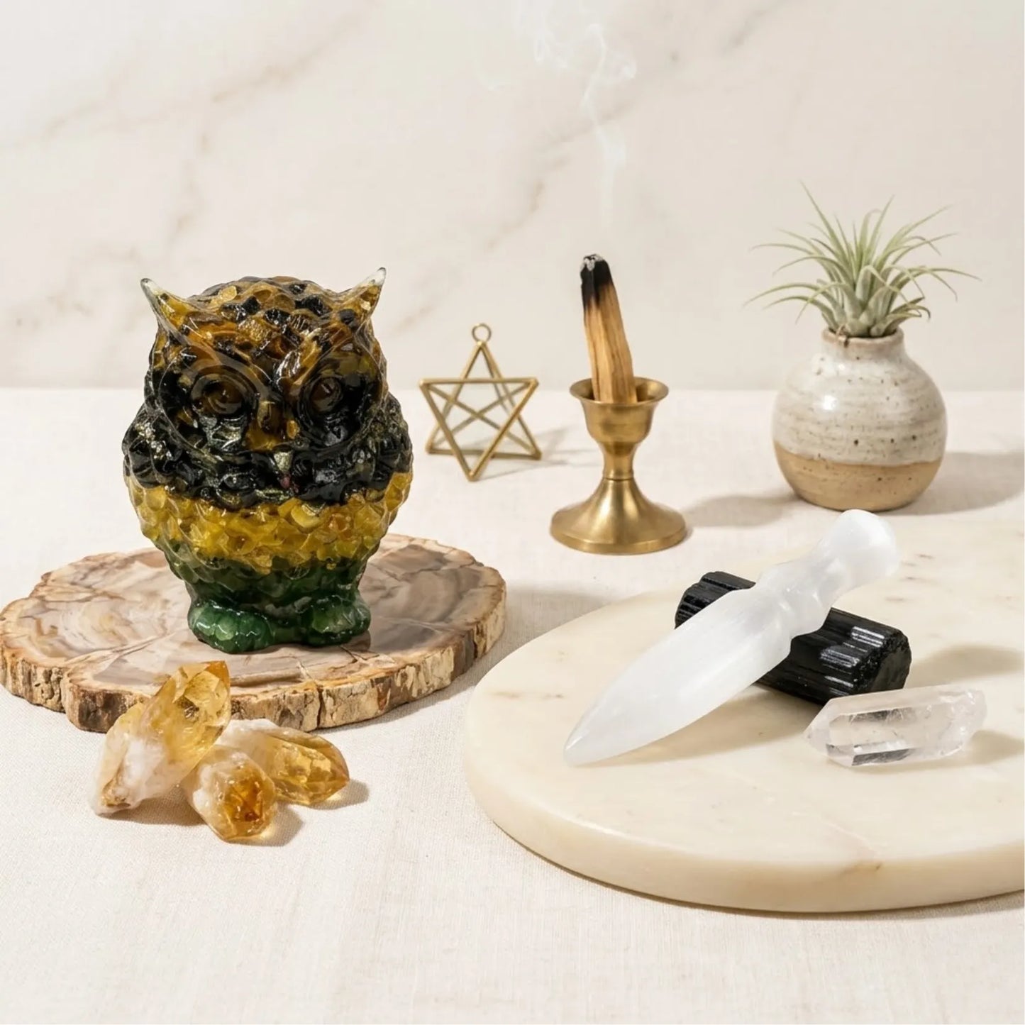 Prosperity Protector Combo (Money Magnet Owl + Selenite Knife)