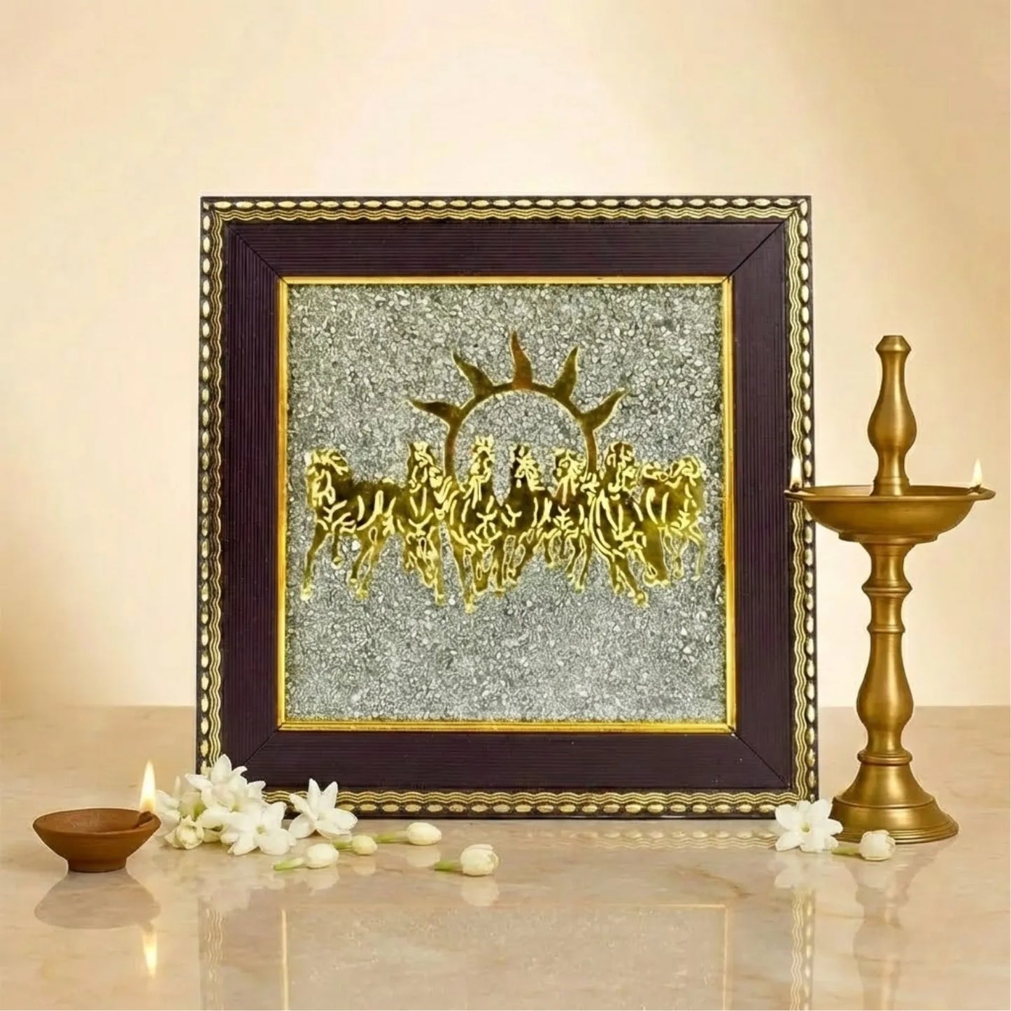 7 Horses on Raw Pyrite Frame