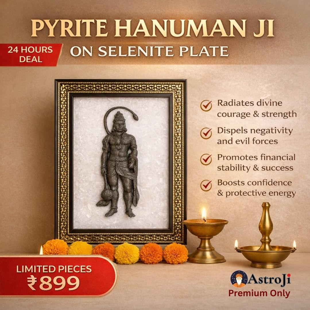 PYRITE HANUMAN JI ON SELENITE PLATE