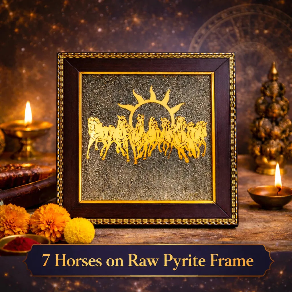 Raw Pyrite Frame – 7 Horses (Golden)