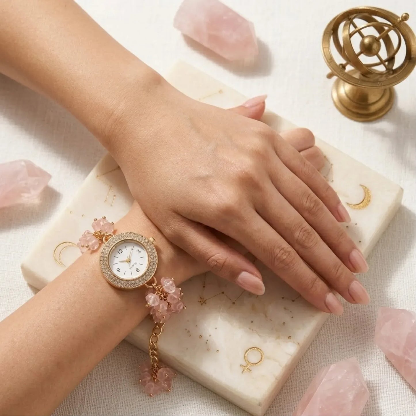 Rose Quartz Chips Watch Bracelet