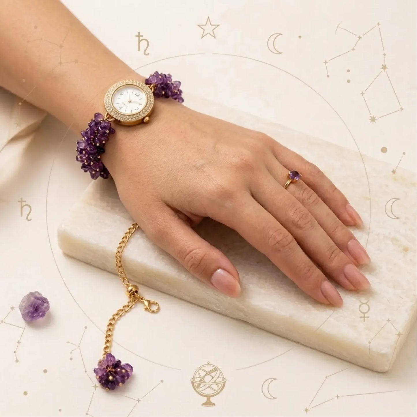 Amenthyst Chips Watch Bracelet