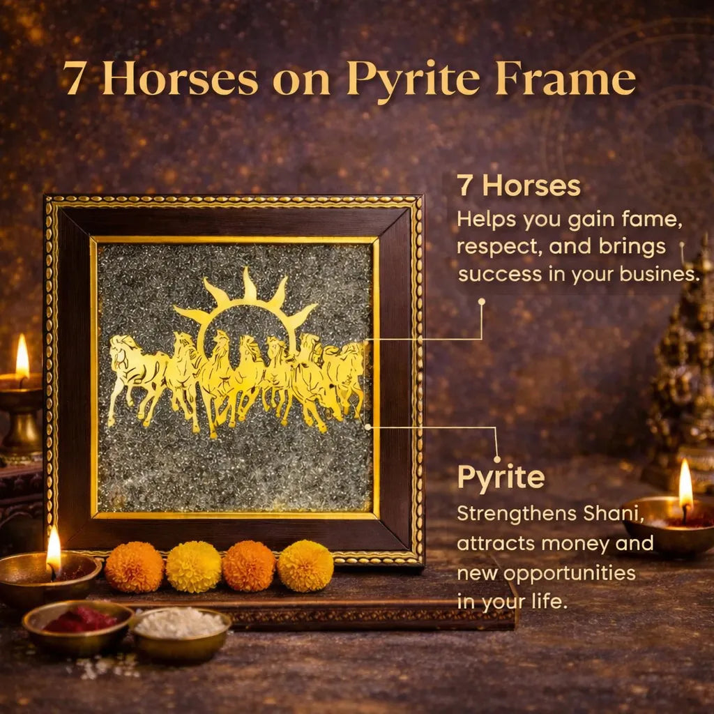 Raw Pyrite Frame – 7 Horses (Golden)