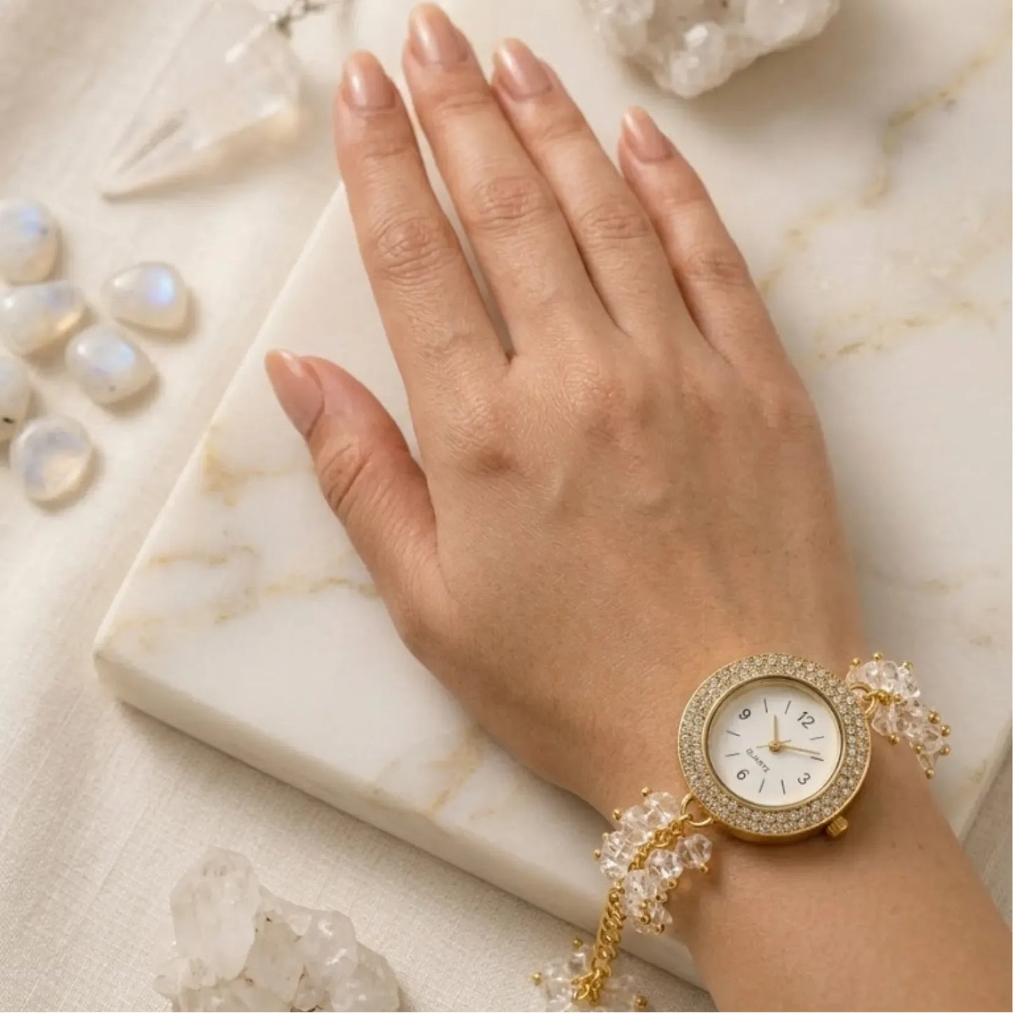 Clear Quartz Chips Watch Bracelet