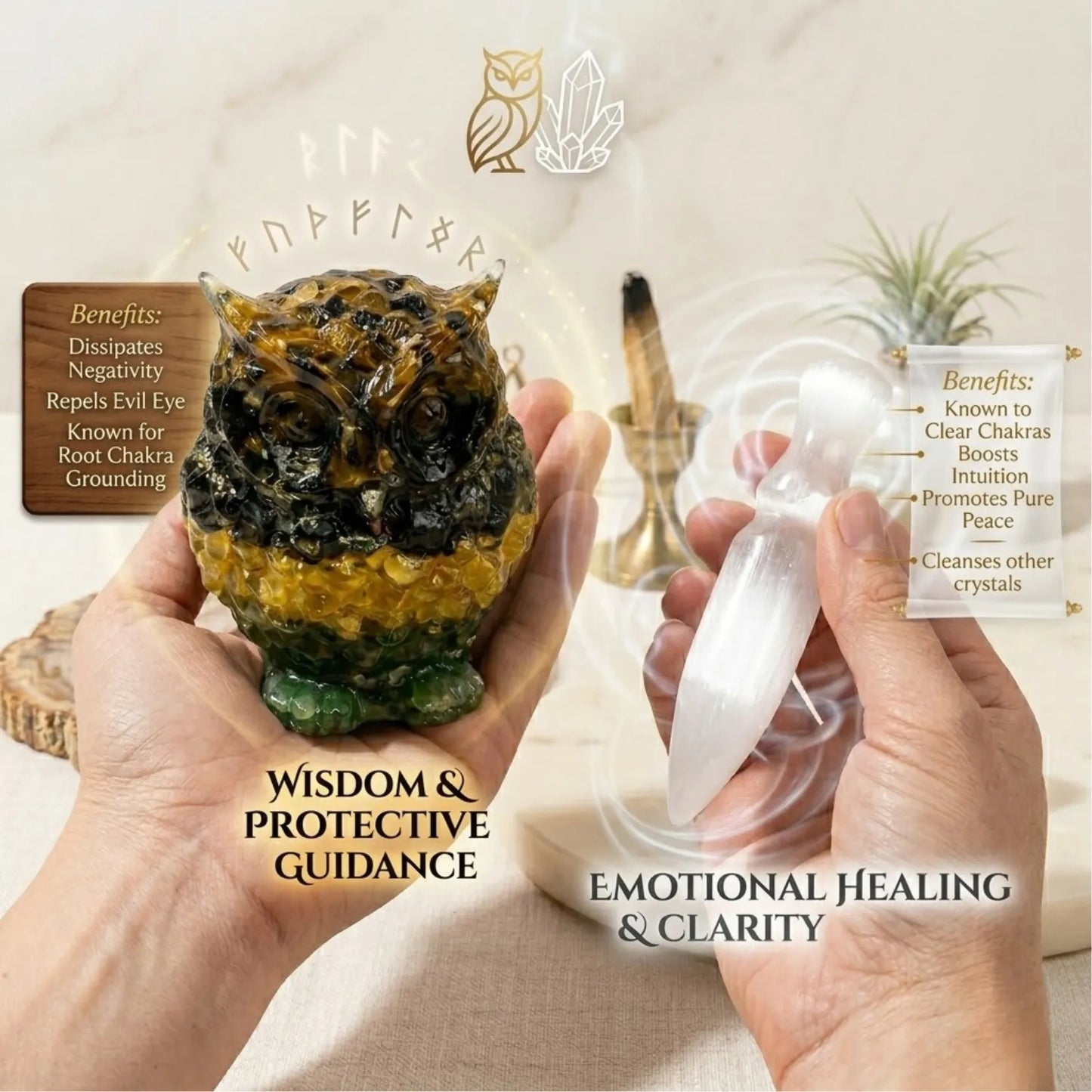 Prosperity Protector Combo (Money Magnet Owl + Selenite Knife)