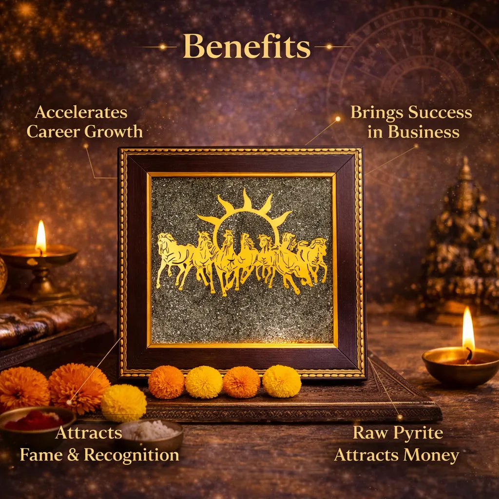 Raw Pyrite Frame – 7 Horses (Golden)