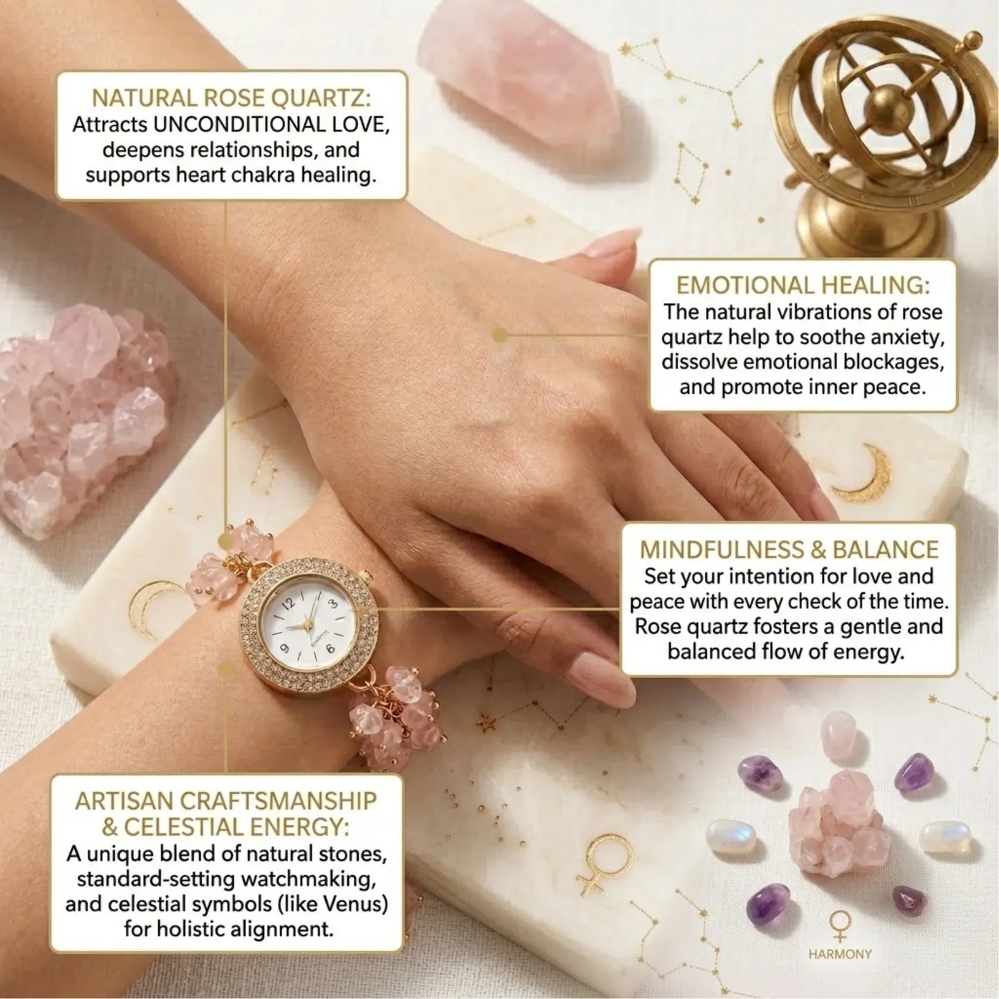 Rose Quartz Chips Watch Bracelet