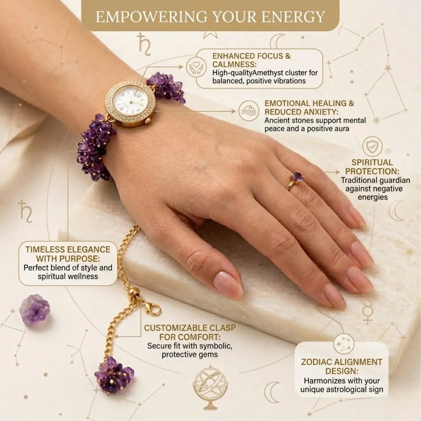 Amenthyst Chips Watch Bracelet