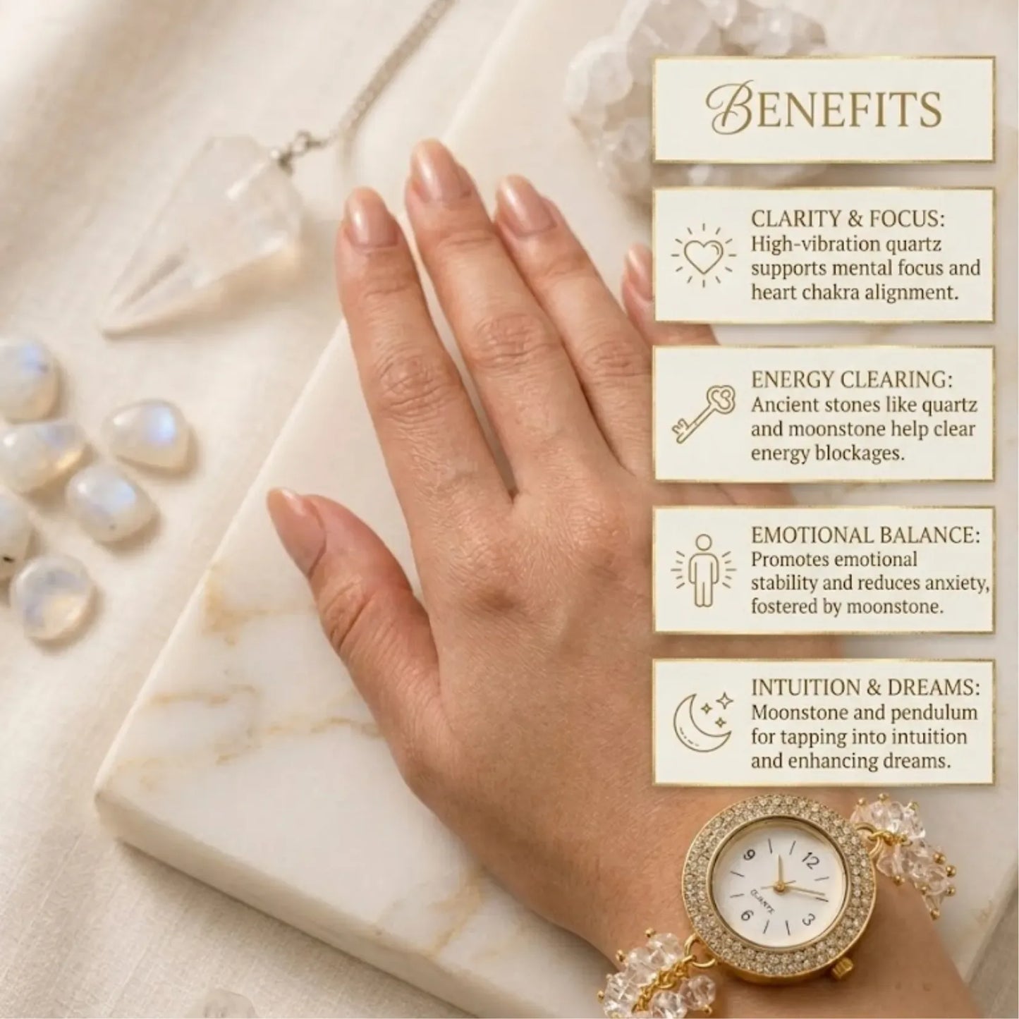 Clear Quartz Chips Watch Bracelet