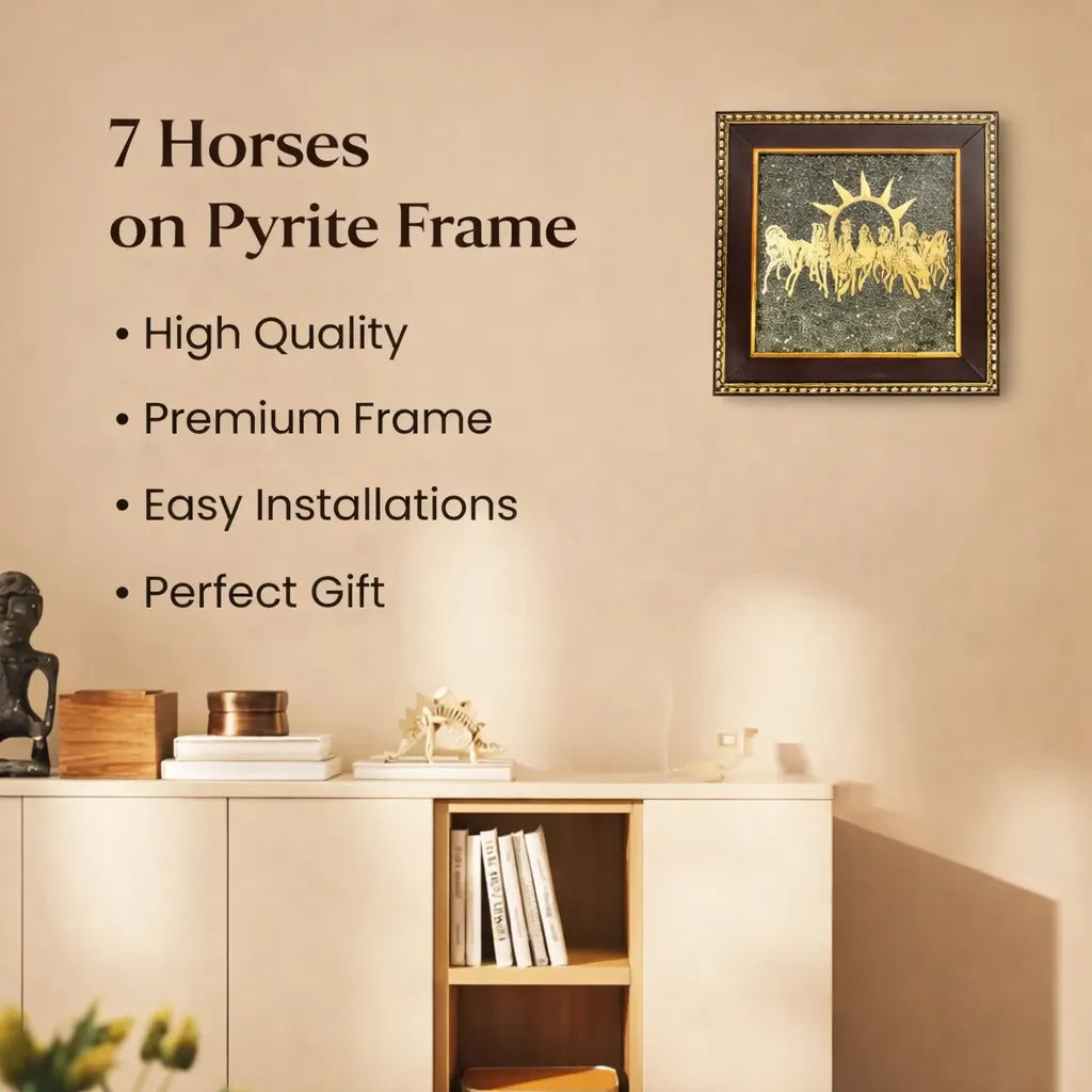 Raw Pyrite Frame – 7 Horses (Golden)
