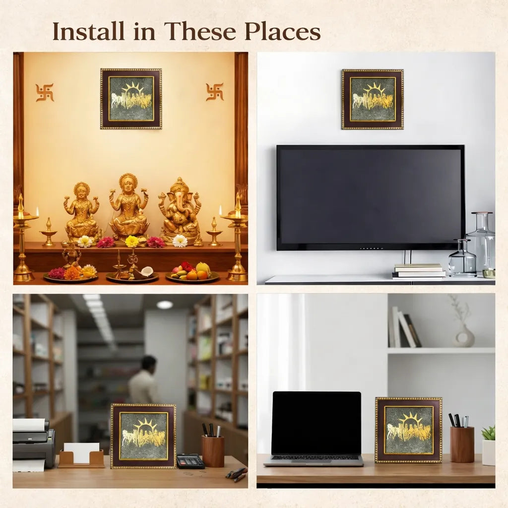 Raw Pyrite Frame – 7 Horses (Golden)
